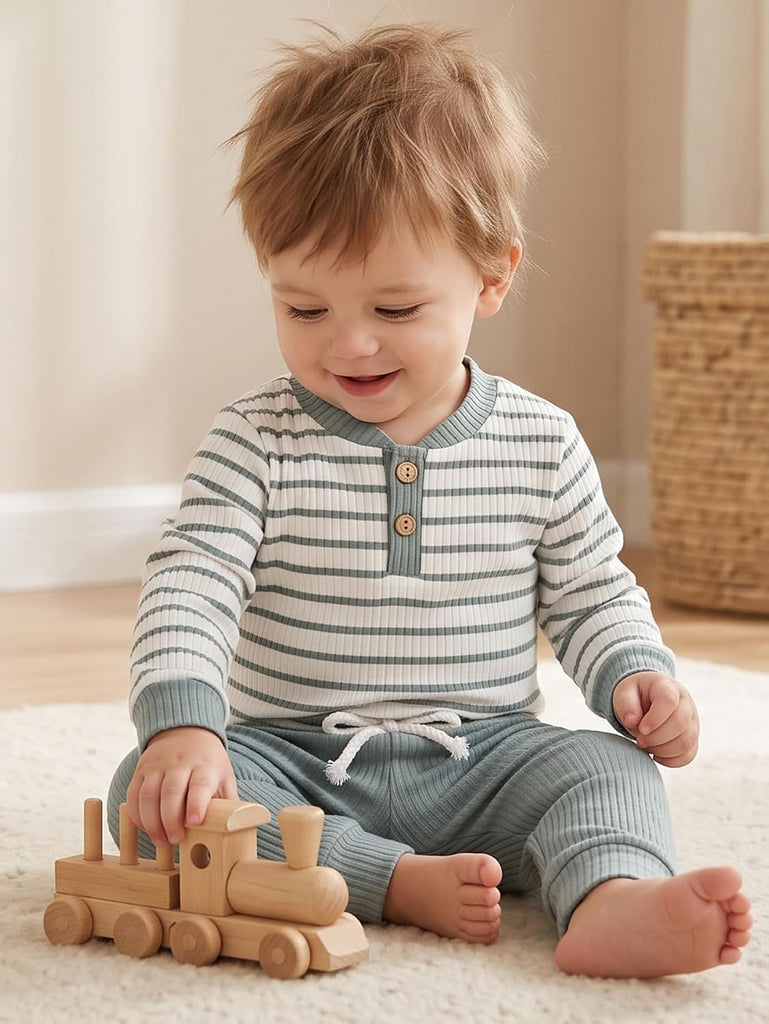 Baby Boy Fall Winter Clothes Sets Infant Ribbed Knitted Long Sleeve Romper and Pants Newborn Boy Outfits