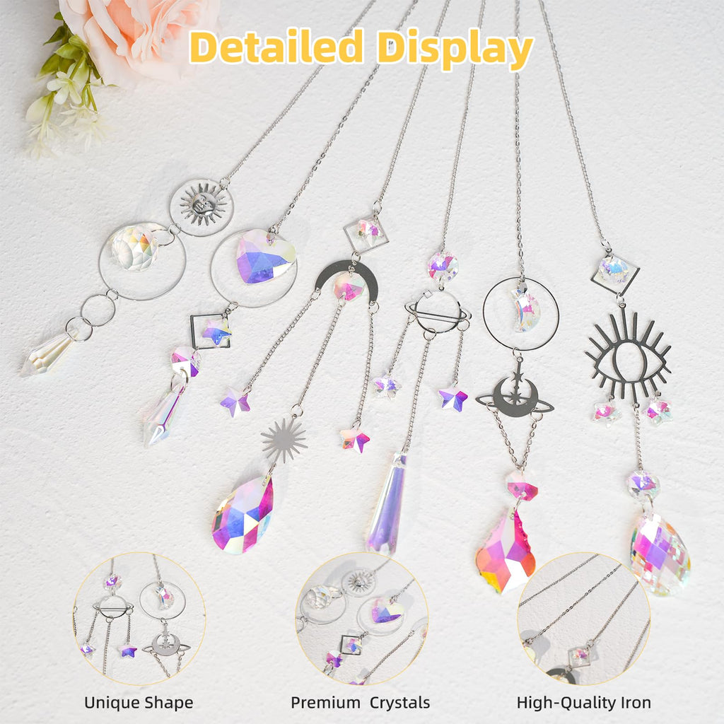 S 6Pieces Colorful Crystals Suncatcher with Chain