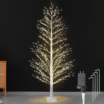 6FT Enchanting Birch Tree with 1300 LED Lights, Twinkle Light White Christmas Tree with Timer IP44 Waterproof for