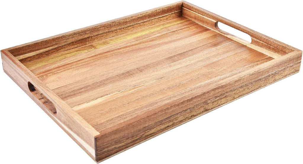 Acacia Wood Serving Tray with Handles (17 Inches) - Decorative Serving Trays Platter for Breakfast in Bed, Lunch