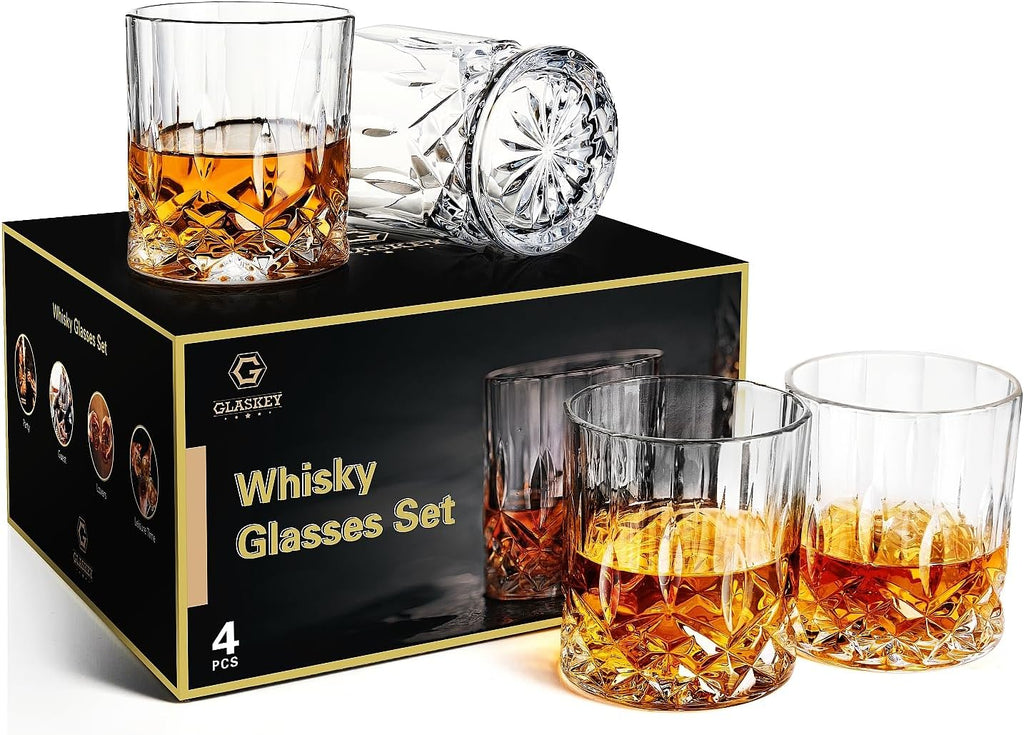 Whiskey Glasses Set of 4, Rock Glasses,11 oz Lead-Free Crystal Bourbon Glass,Old Fashioned Glass for