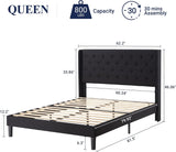 Queen Bed Frame with Button Tufted Wingback Headboard, Modern Upholstered Bed Frame with Solid Wooden Slats Support
