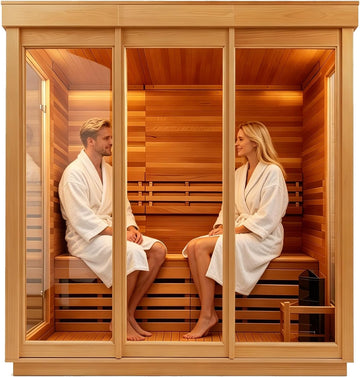 Outdoor 3-4 Person Steam Sauna, Canadian Red Cedar Sauna Room , Withstand Outdoor Temp 6KW ETL Heater 220V/195°F