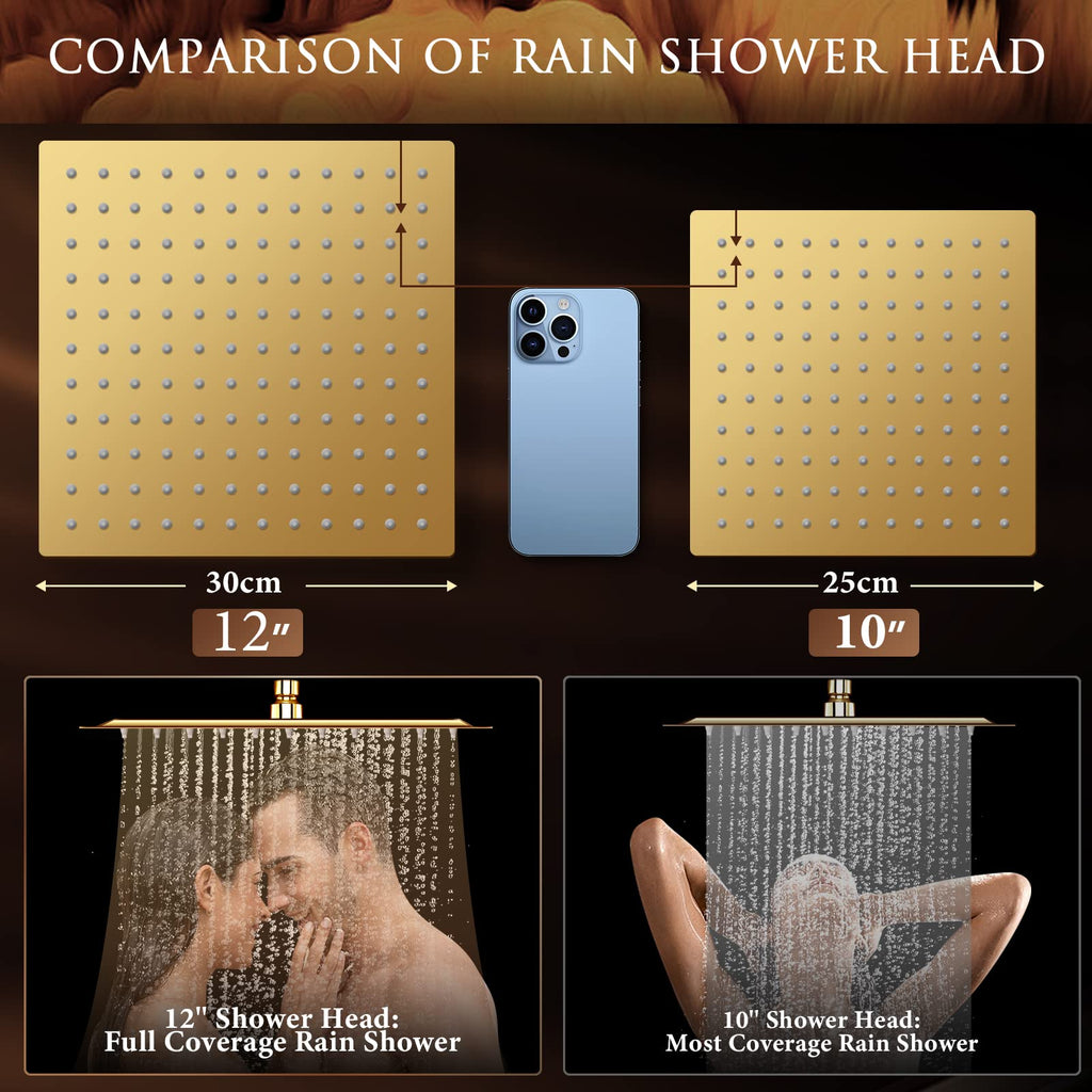 12" Gold Shower Head with Handheld and 11" Extension Arm