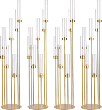 4Sets Floor Candelabra Tall 7 Arm Centerpieces, 48" Tall Metal Candlestick Holders with Acrylic Lampshade candelabros