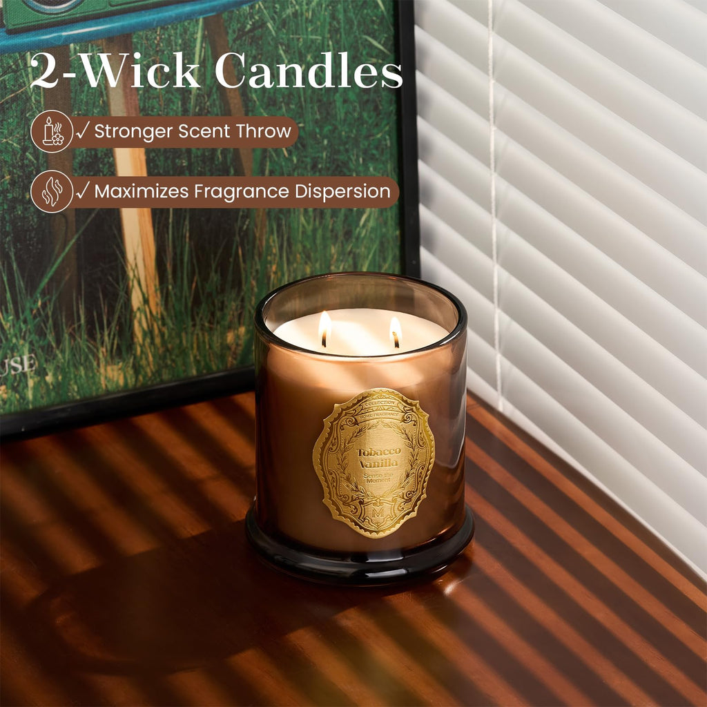 Tobacco Vanilla Candles Scented, 2 Wick 12.7oz Soy Wax Candles 70 Hours Long Burning, Non Toxic Candles Gift for