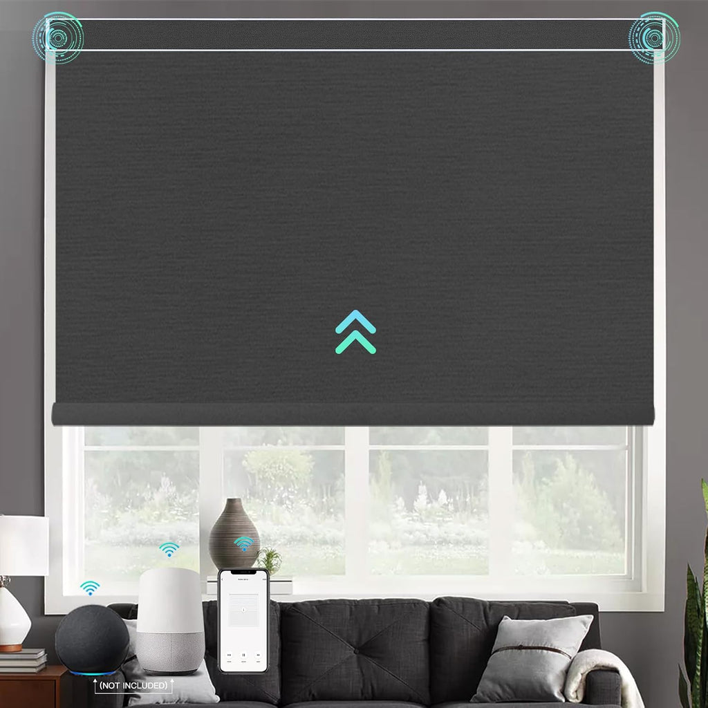 Motorized Roller Shades with Remote, Built-in Rechargeable S - 100% Fabirc Dark Grey