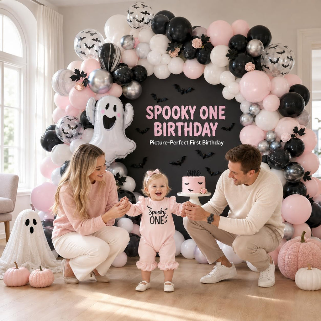 Pink Ghost Halloween Balloon Arch Garland Kit Spooky One Birthday Balloons