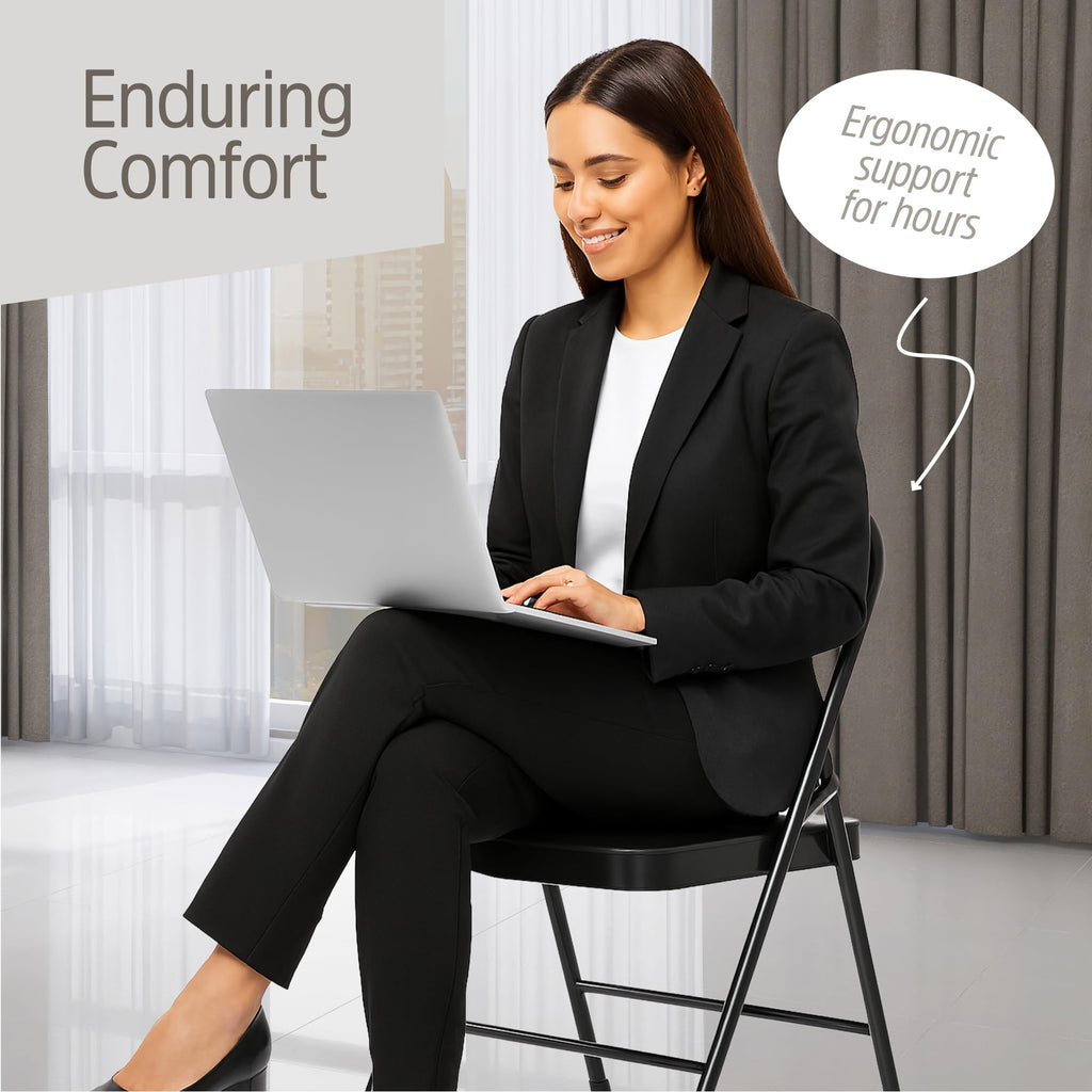 4 Pack Black Padded Folding Chairs with Cushioned Seat & Backrest - Comfortable PU Leather, Heavy-Duty Steel Frame