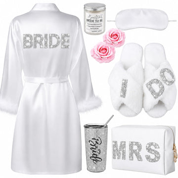 Rhinestone 9 Pcs Bride to Be Gifts, Wedding Robe Slippers Set