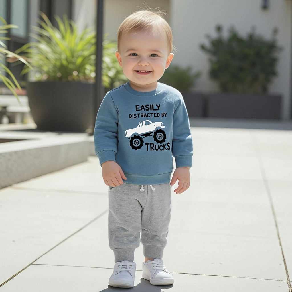 Toddler Baby Boy Fall Winter Clothes Truck Sweatshirt Pants Set 2Pcs Outfit