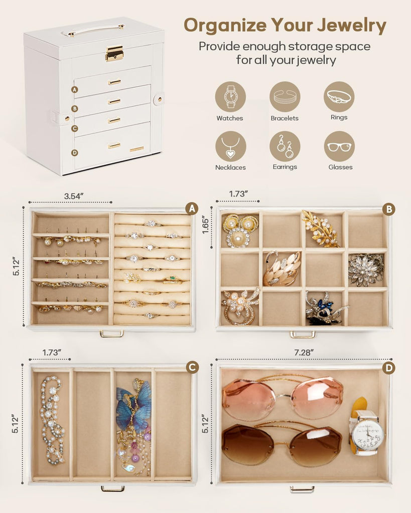 Large Jewelry Box for Women: 5-Layer Organizer with Lock for Dresser