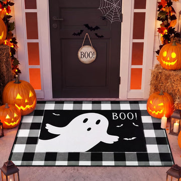 2 Pcs Halloween Ghost Door Mat | Non-slip Backing, Weather Resistant, Imitation Coco Coir Fiber, Easy Clean, for