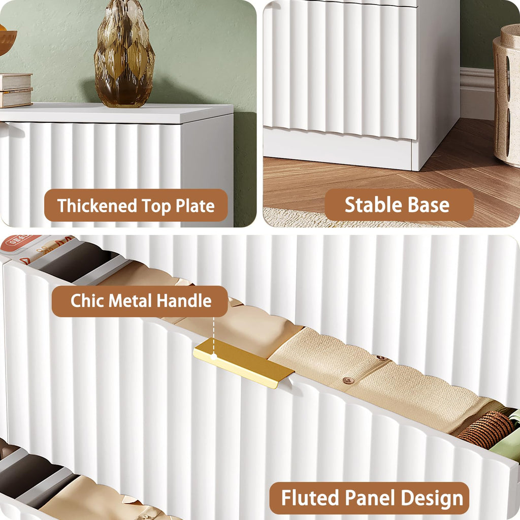 47.2" Wide Fluted 6 Drawer, White