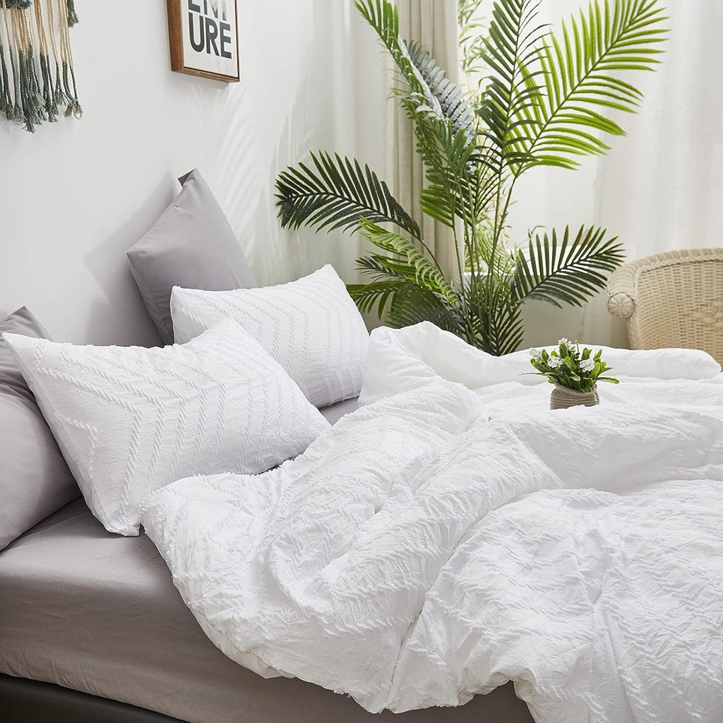 California King Comforter Set White Boho Tufted Jacquard Bedding Sets Cal King Women Solid White Shabby Chic