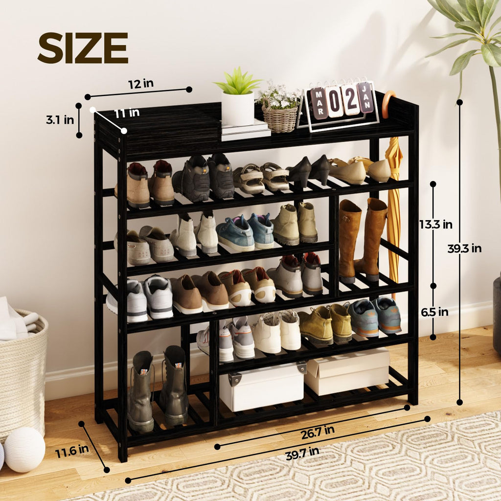 Shoe Rack for Front Door Entrance Bamboo Shoe Organizer Black