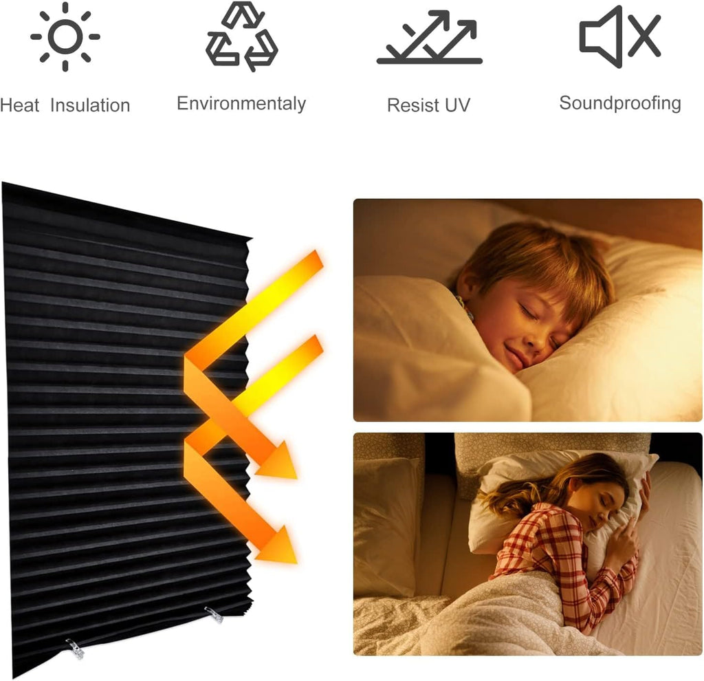 Blackout Blinds for Indoor Windows Cordless No Drill Easy Install Cut Size Pleated Paper Blinds Temporary Shades for