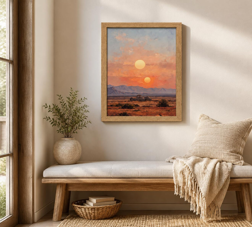 Framed Dual Sun Desert Sunset Western Landscape Canvas Wall Art