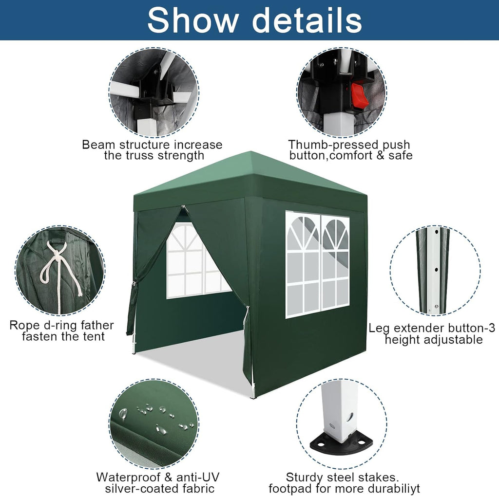 6.5x6.5ft Pop Up Canopy Tent, Outdoor Instant Shelter Folding Canopy with 4 Side Walls and Carry Bag Events, Party