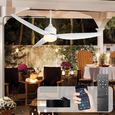 52 Inch White Waterproof Gazebo Fans with Lights Outdoor Hanging - Plug in Remote App Control for Patios Farmhouse Porch - 6 Speed Reversible DC Motor A101-B0F5WNQB9K