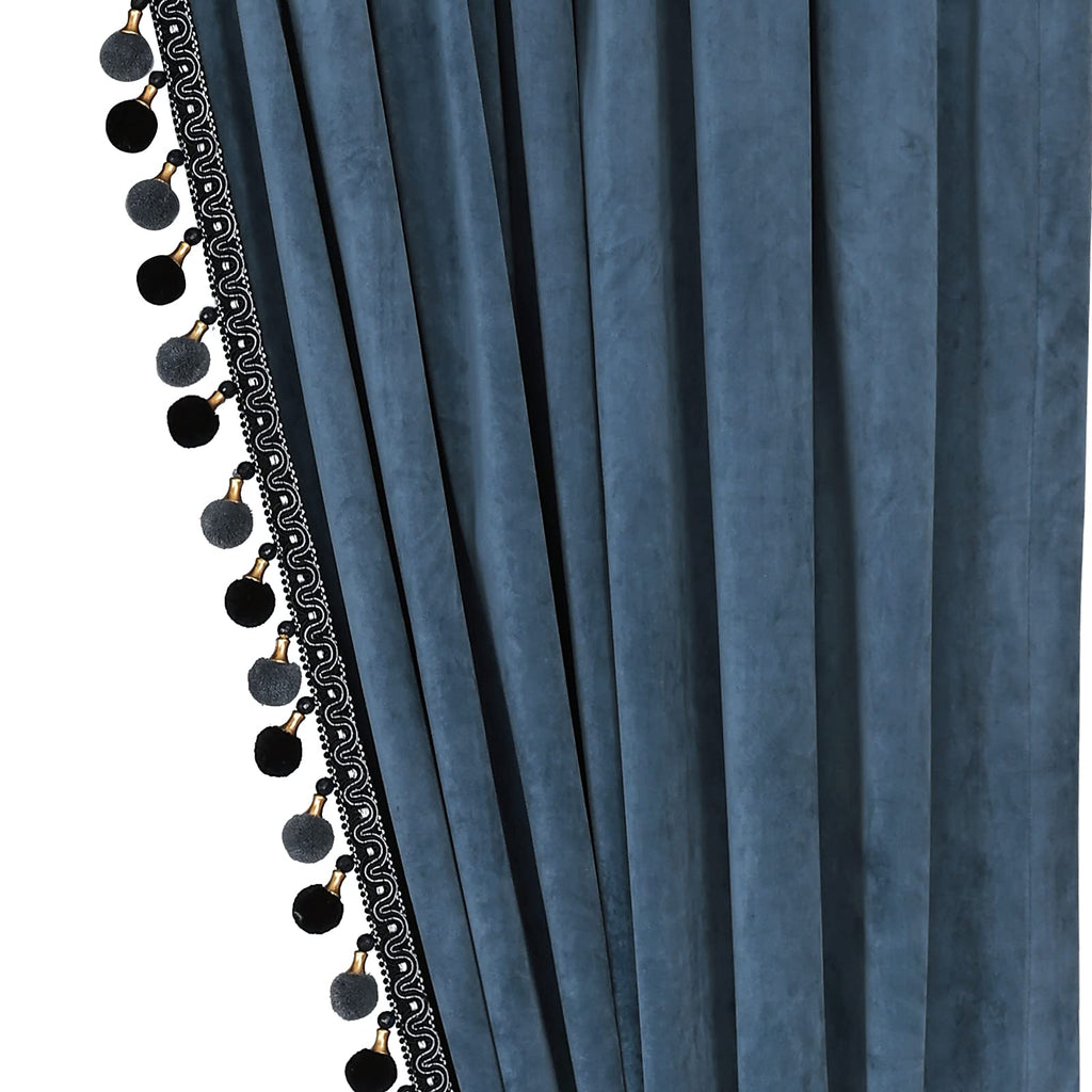 Luxury Velvet Curtains with Tassel Trim, Vintage Bohemian Style, Blackout Drapes with Decorative Tiebacks
