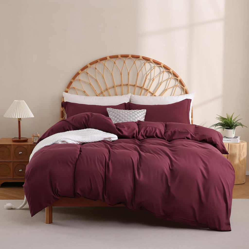 Duvet Cover Set Queen, 3 Piece Duvet Cover with Pillow Shams, Soft Brushed Microfiber Zipper Closure