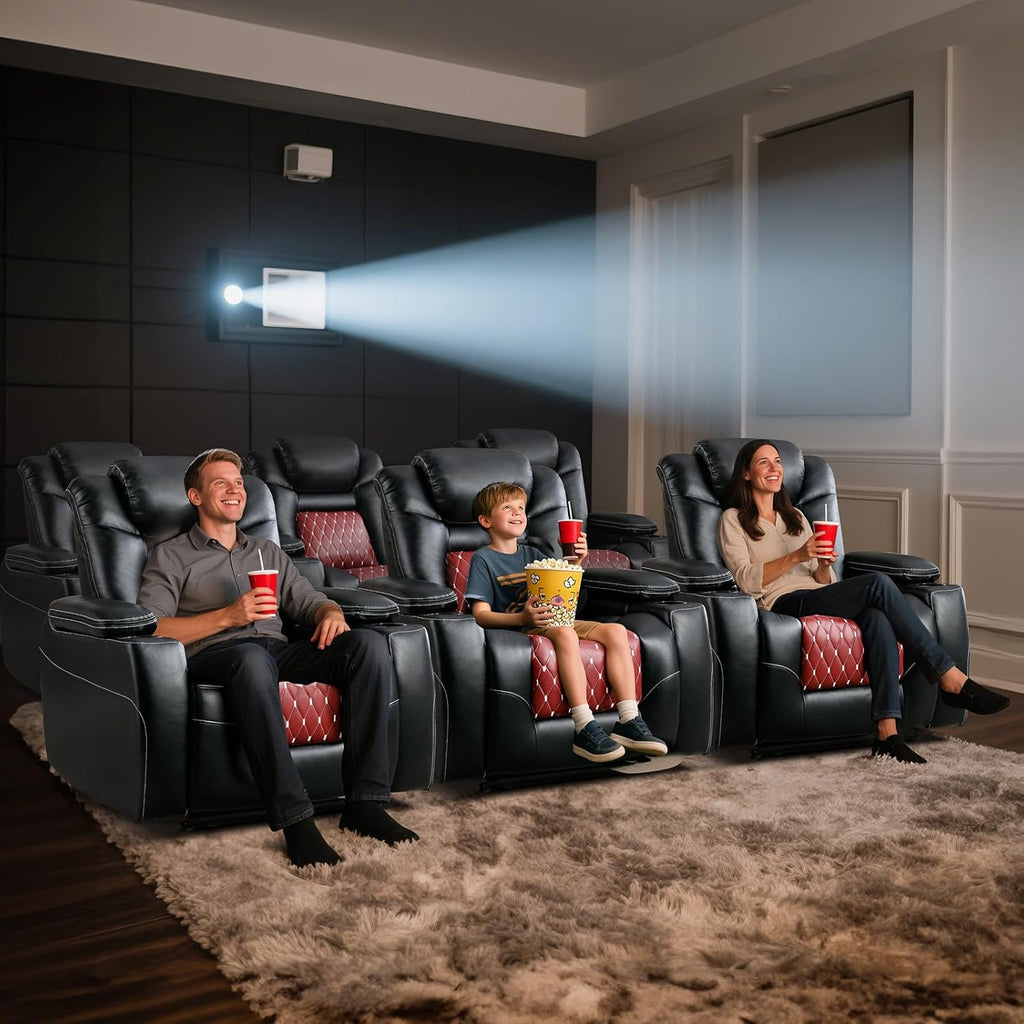 ANJ Power Recliner Chair,Home Theater Seating with Adjustable Headrest,Cup Holders,USB Port,Hidden Arm Storage(Black)