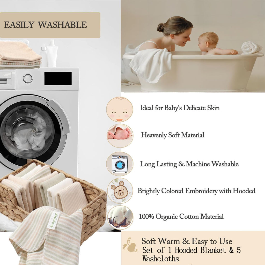 Pack Organic Cotton Hooded Baby Towel Set, Washcloths, Ultra-Soft, White