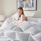 Goose Feather Down Fiber Comforter Queen - All Season White Fluffy Duvet Insert