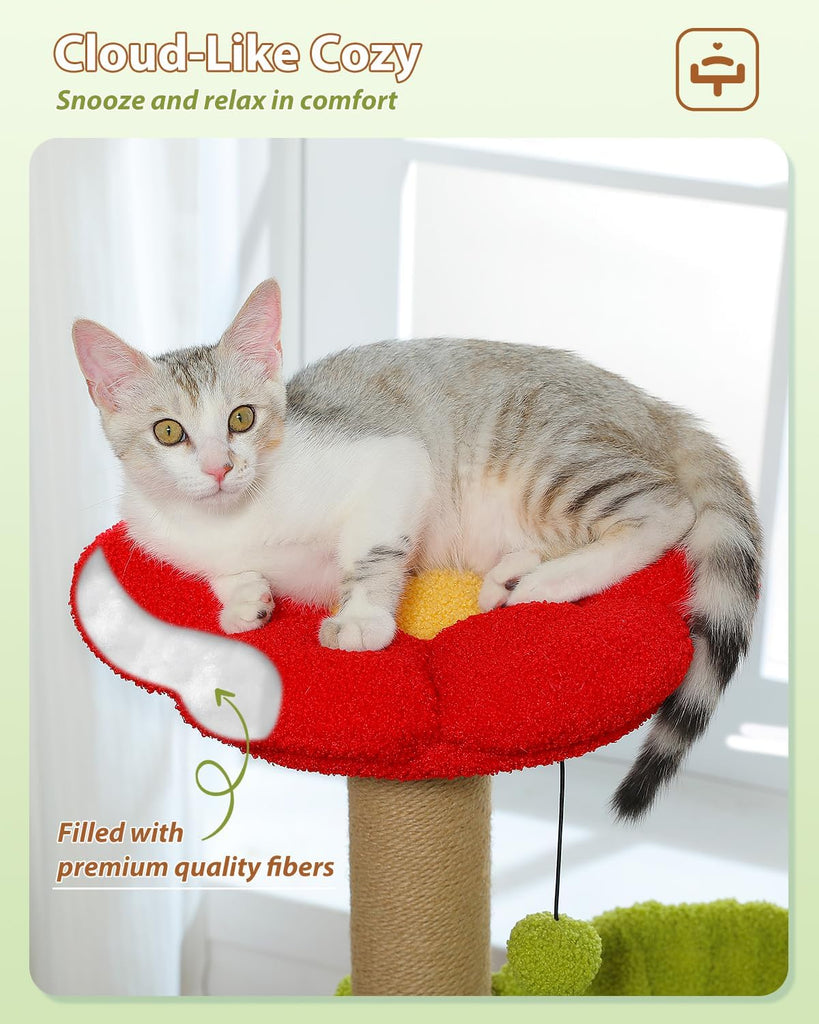35" Flower Cat Tree for Kittens with Hammock & Sisal Posts, Brown