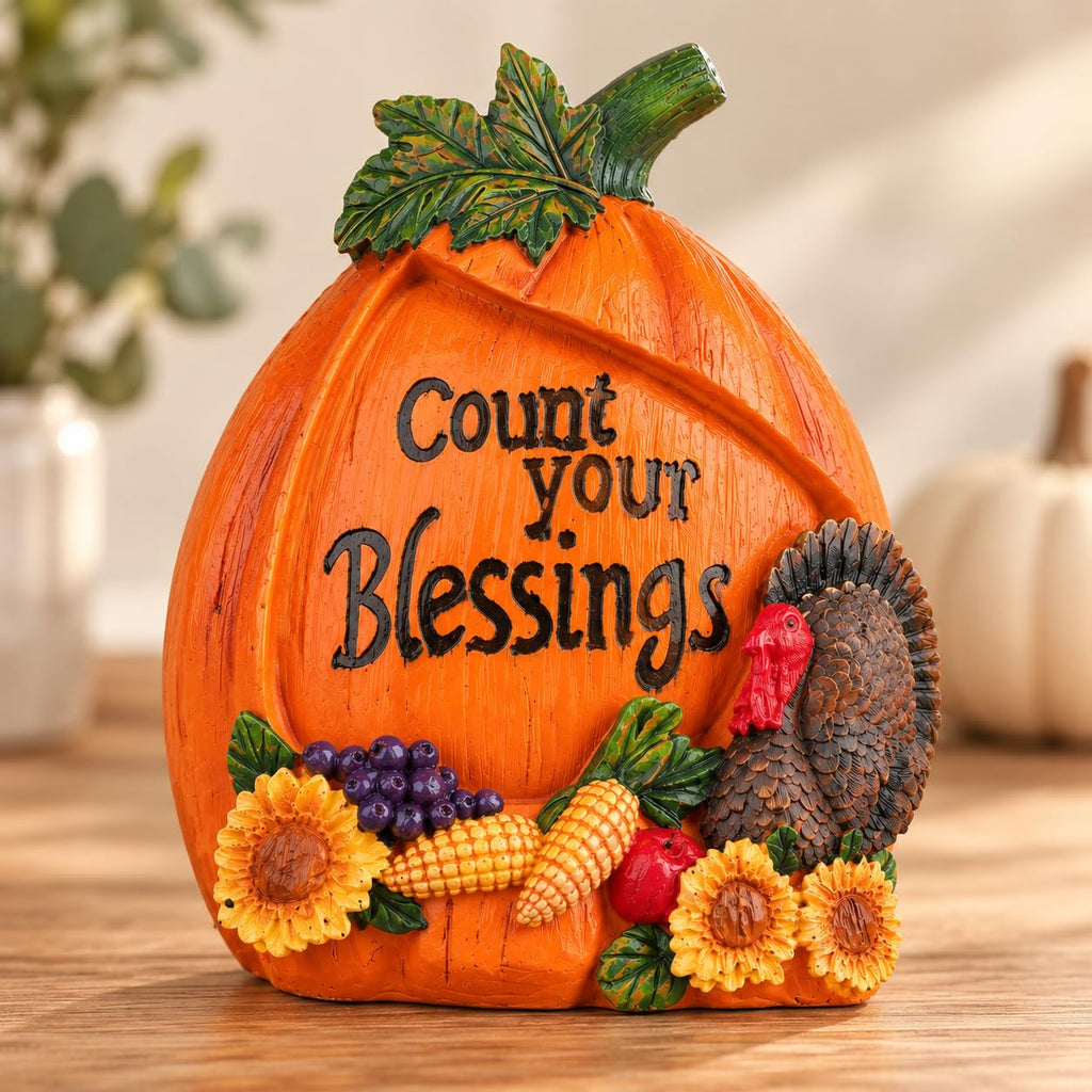 7.5" Fall Pumpkin Turkey Figurine, Thanksgiving Table Decor