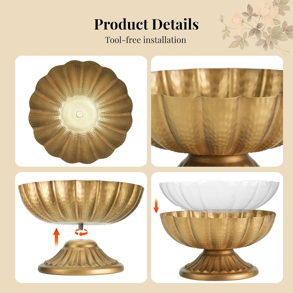 Set of 8 Antique Gold Compote Vases, 7.1" W x 3.94" H Metal Pedestal Vase for Centerpiece, Small Brass Compote Bowls
