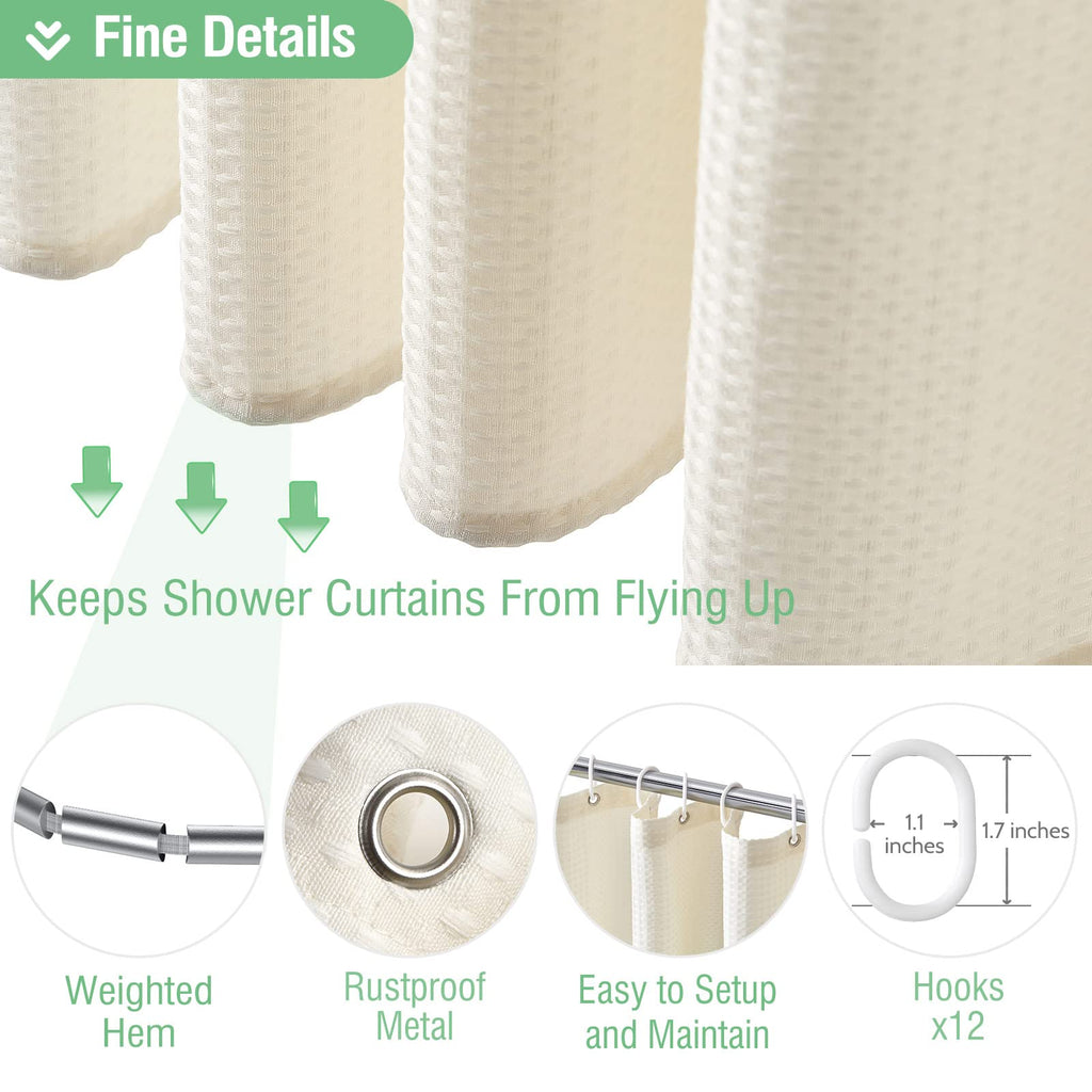 Waffle Shower Curtain 256 GSM Heavy Duty Fabric 72x72 Cream/Ivory