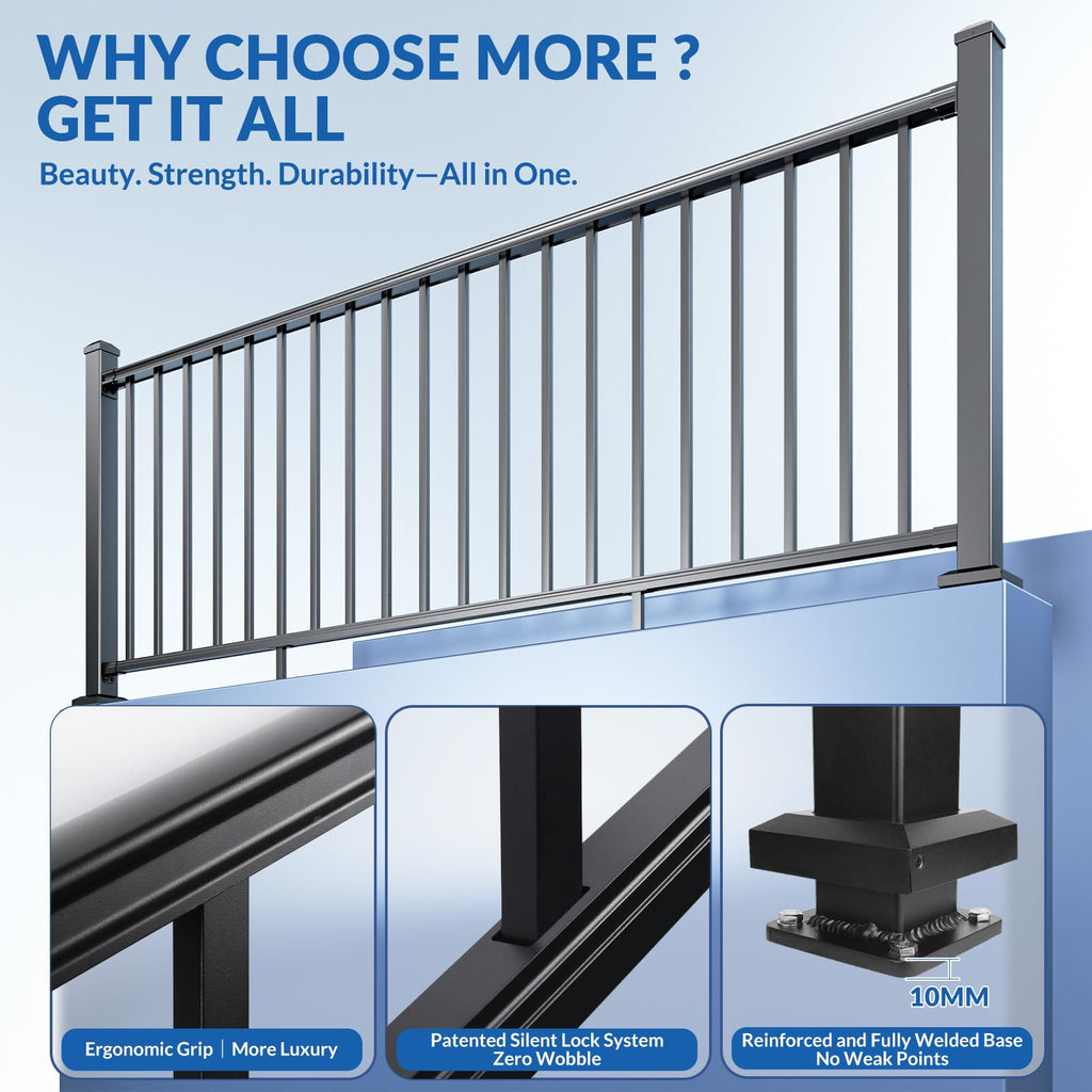 36in x 24ft Modular Aluminum Porch and Deck Railing Kit with 4 Post