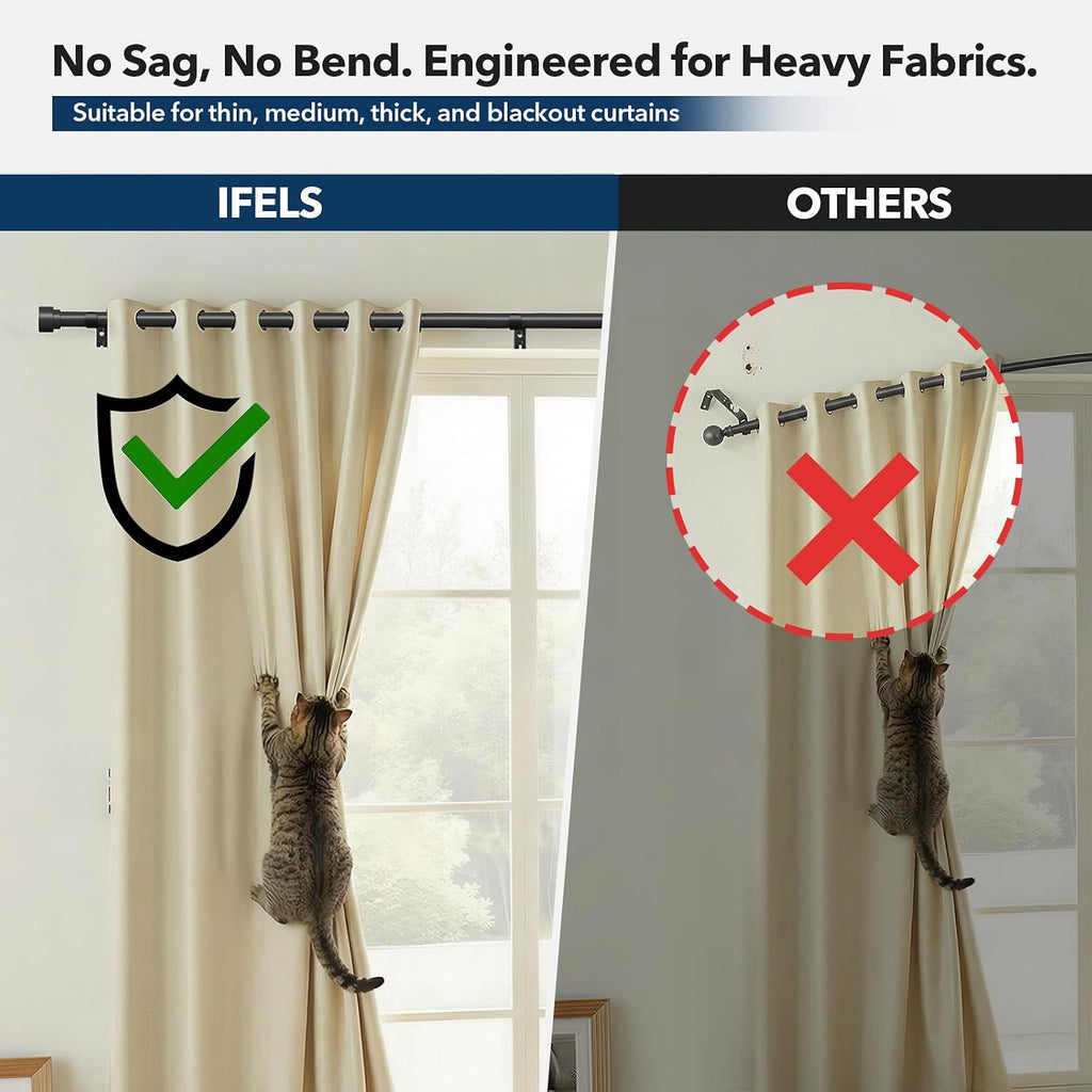Heavy Duty Curtain Rods for Windows,1 Inch Adjustable Black Curtain Rod with Easy Installation and