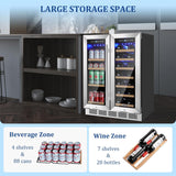 24 Inch Wine and Beverage Refrigerator, Dual Zone Beverage Cooler with Glass Doo