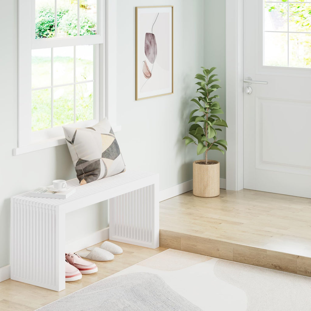 Bamboo Dining Bench 35" Indoor Wooden Shoe Benches White