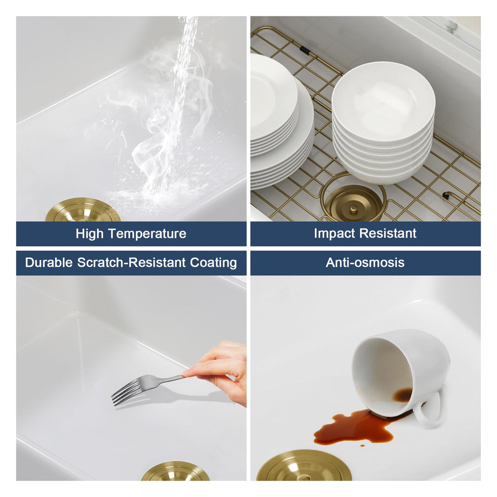 Farmhouse Sink 33 Inch White Kitchen Sinks Workstation Curved Apron Fireclay Porcelain Ceramic Single Bowl Farmer