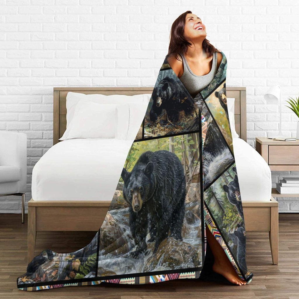 Black Bear Blanket Bears Throw Blanket Gifts for Wildlife Cabin Lodge Lover Soft Fleece Flannel Stuff Plush Throws
