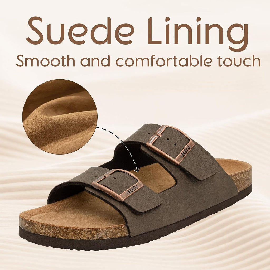 Kids Sandals for Boys Girls Cork Footbed Slide Sandals with Adjustable Straps Non-slip Summer Slippers for Indoor