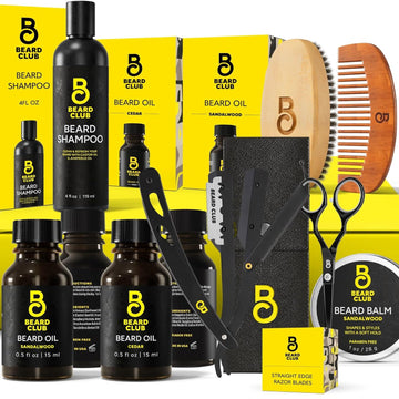 Premium Beard Kit for Men - Grooming & Care Kit - Cedar & Sandalwood Oil, Sandalwood Balm, Shampoo, Brush, Comb