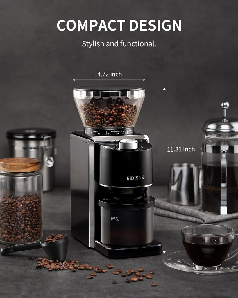 Conical Burr Coffee Grinder, Electric Coffee Bean Grinder for Precise Grinding, 35 Settings, 2-12 Cup Selector