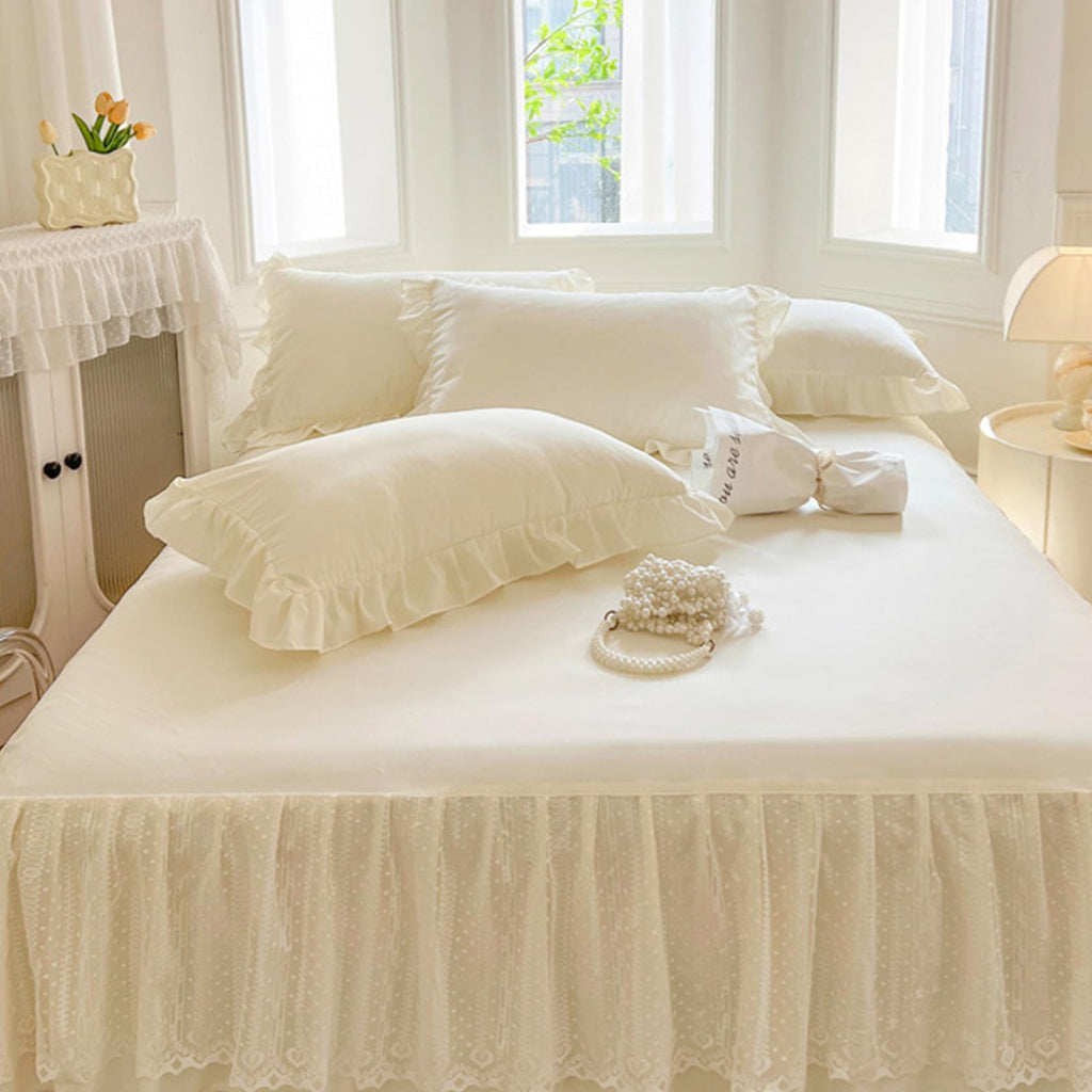 Ruffle Bed Skirt for 59x79 Bed Lace Bedskirt with Dropping Easy Setup Elegant Wrap Around Sheet with Elastic Band