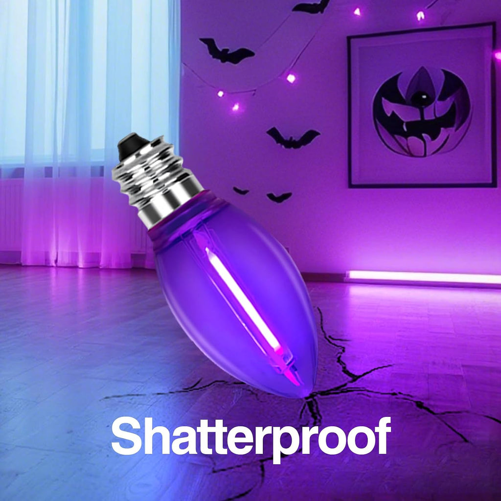 C7 LED Purple Replacement Bulbs, 0.6W, E12 Candelabra Base