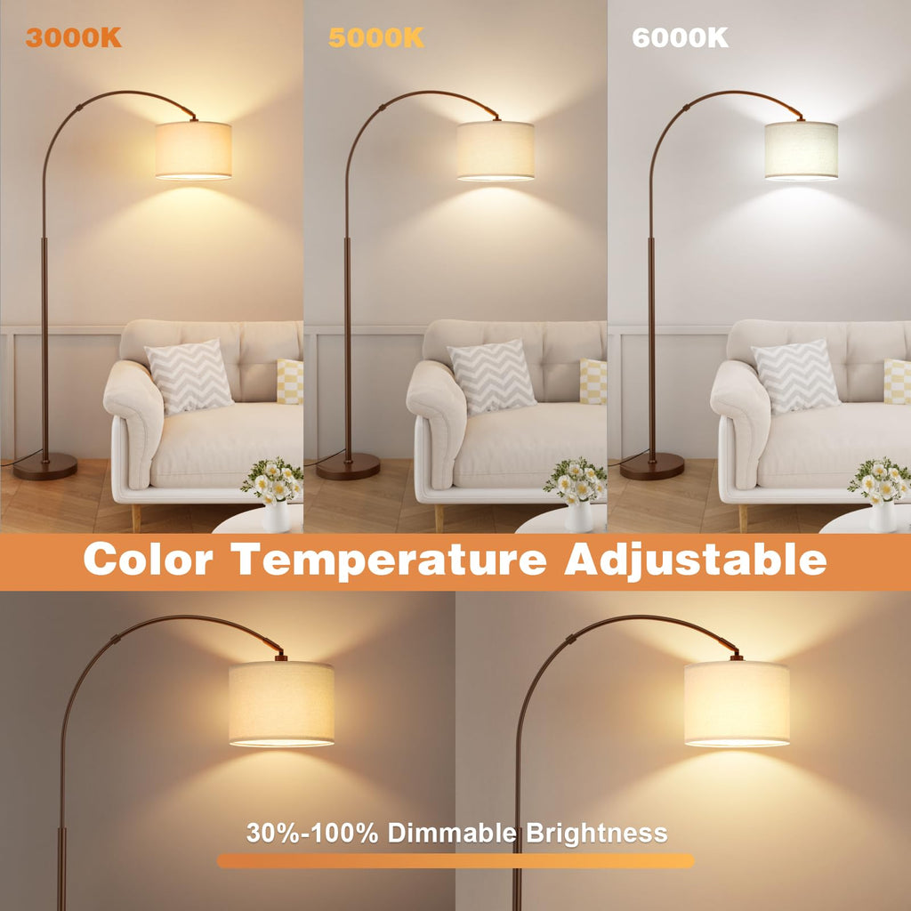 Dimmable Arc Floor Lamp with Remote, Color Temp Adjustable, Brown