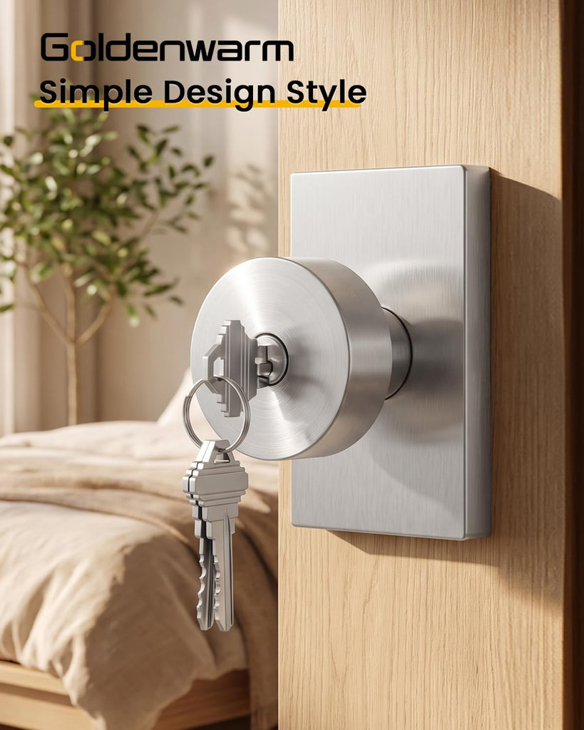 Brushed Nickel Entry Door Knob Exterior with Lock and Key 1 Pack