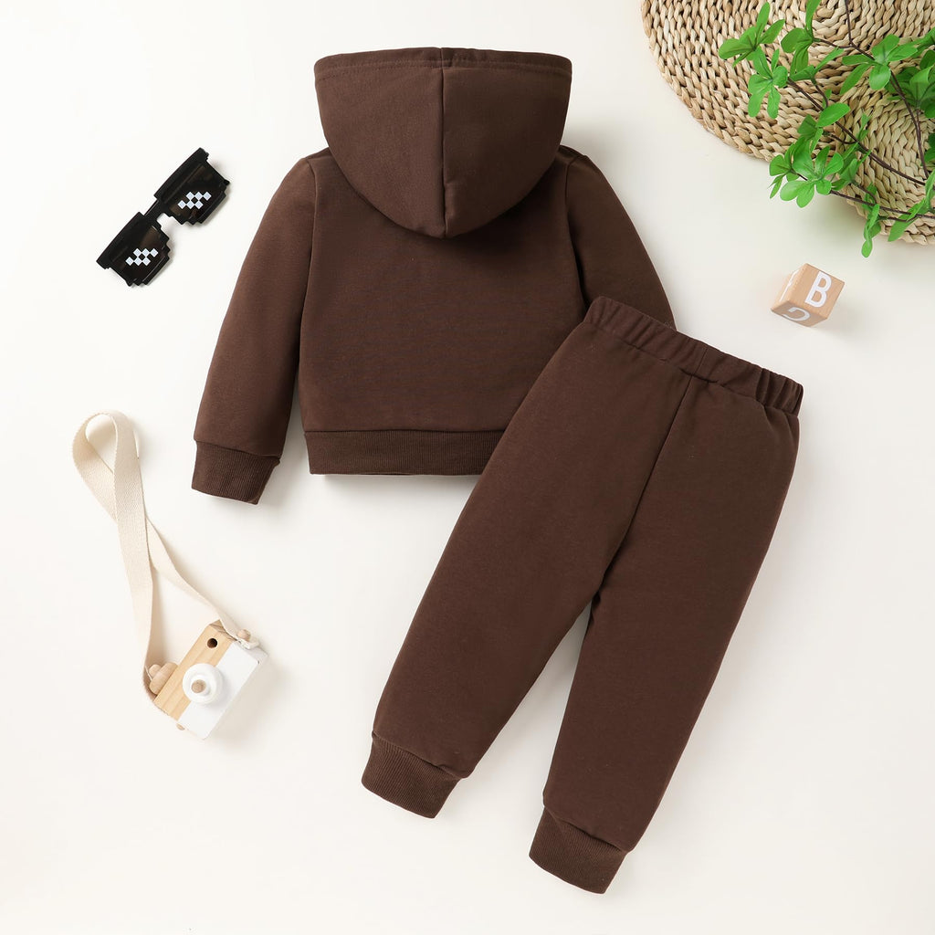 Baby Clothes for Girls Boy Solid Color Zipper Hoodie and Sweatpants Outfits Fall Winter Toddler Sweatsuit (Dark