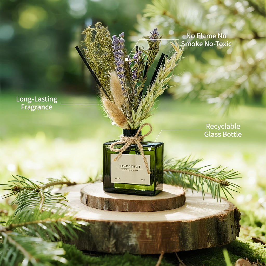 Reed Diffuser, 6.09 oz French Juniper Lavender Scent Diffuser with Sticks & Dried Flowers, 120 Days Long Lasting