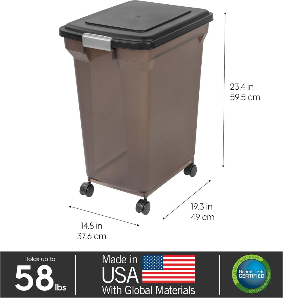 USA Dog Food Storage Container, Up to 58 lbs, Smoke Black, Made in USA