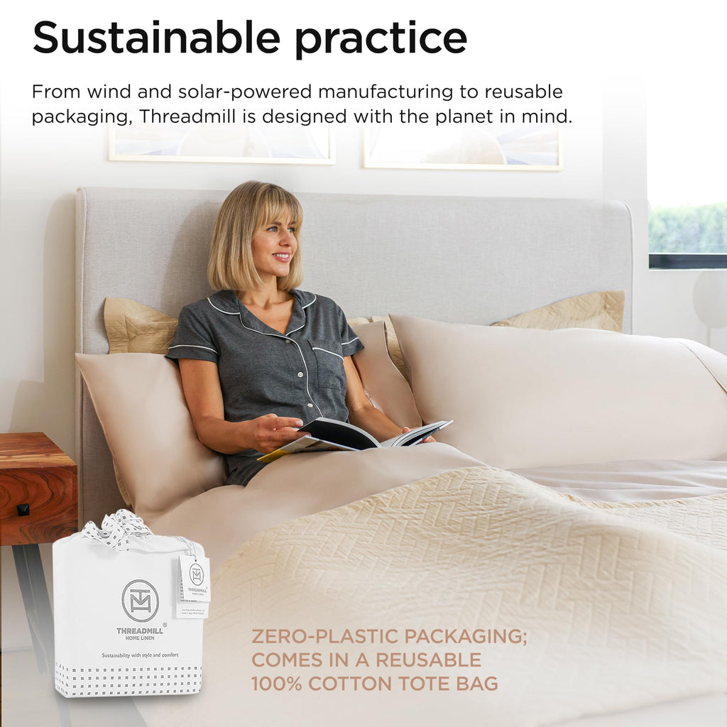 800TC Cotton Sheet Set, Sateen, Solid, Light Beige, 4-Piece